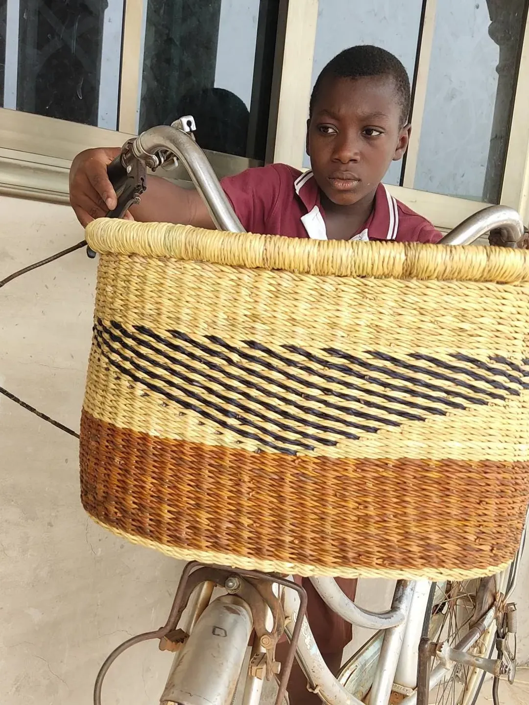 Bike Basket | Front Bike Basket | Pet Bike Basket | Woven Basket | Bolga Market Basket | African Baskets | Picnic Basket | Dog Bike Basket