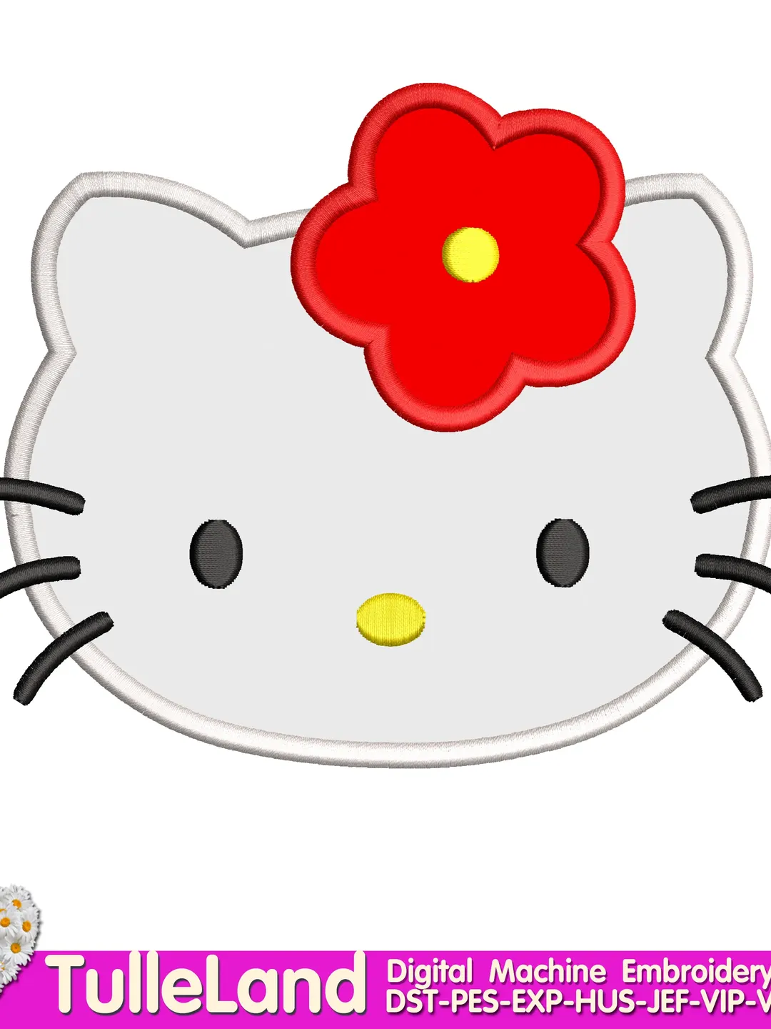 Baby Kitty with Flowers 1st Birthday with Kitty Design Applique for Machine Embroidery