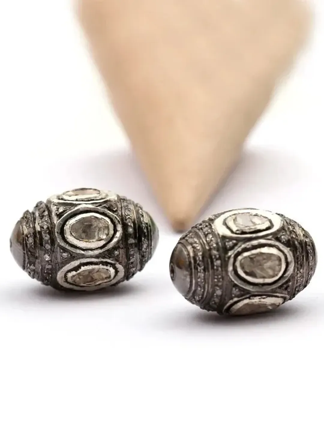 Pave Polki Diamond Beads, Oval Shape Beads, 14X21MM Beads, Sterling Silver Beads, Diamond Beads, Polki Beads, Jewelry Beads, Spacer Beads