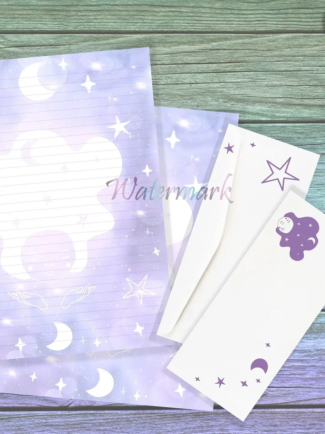Moon Goddess Writing Paper Set | Moon Stationery Pages | Junk Journal Paper | Goddess Letter Paper | Galaxy Stationery | Purple Paper