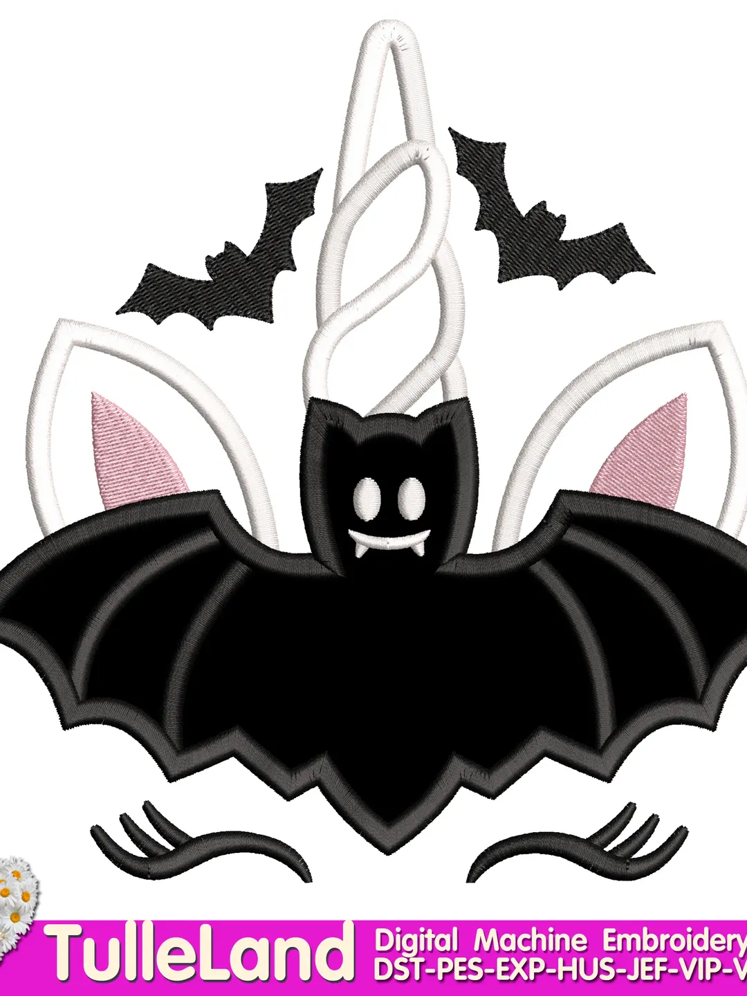 Halloween Unicorn Bat Machine embroidery applique design
