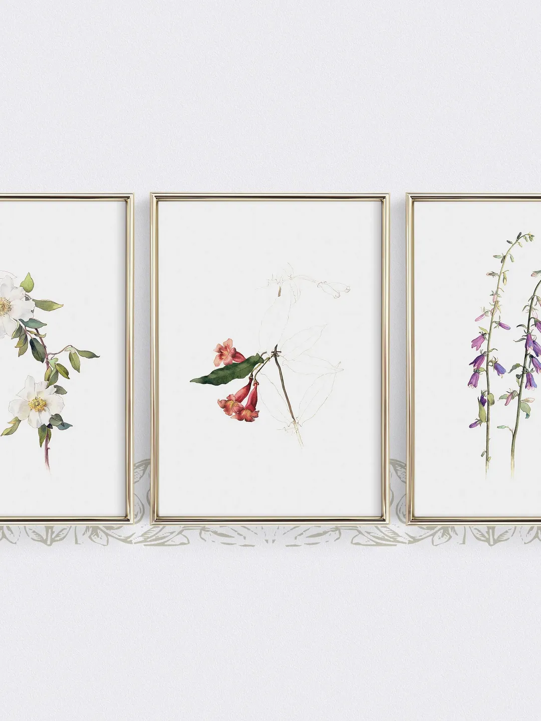 Botanical Wall Art Vintage Set of 3 Prints, Floral Minimalist Printable Decor | 16 S3