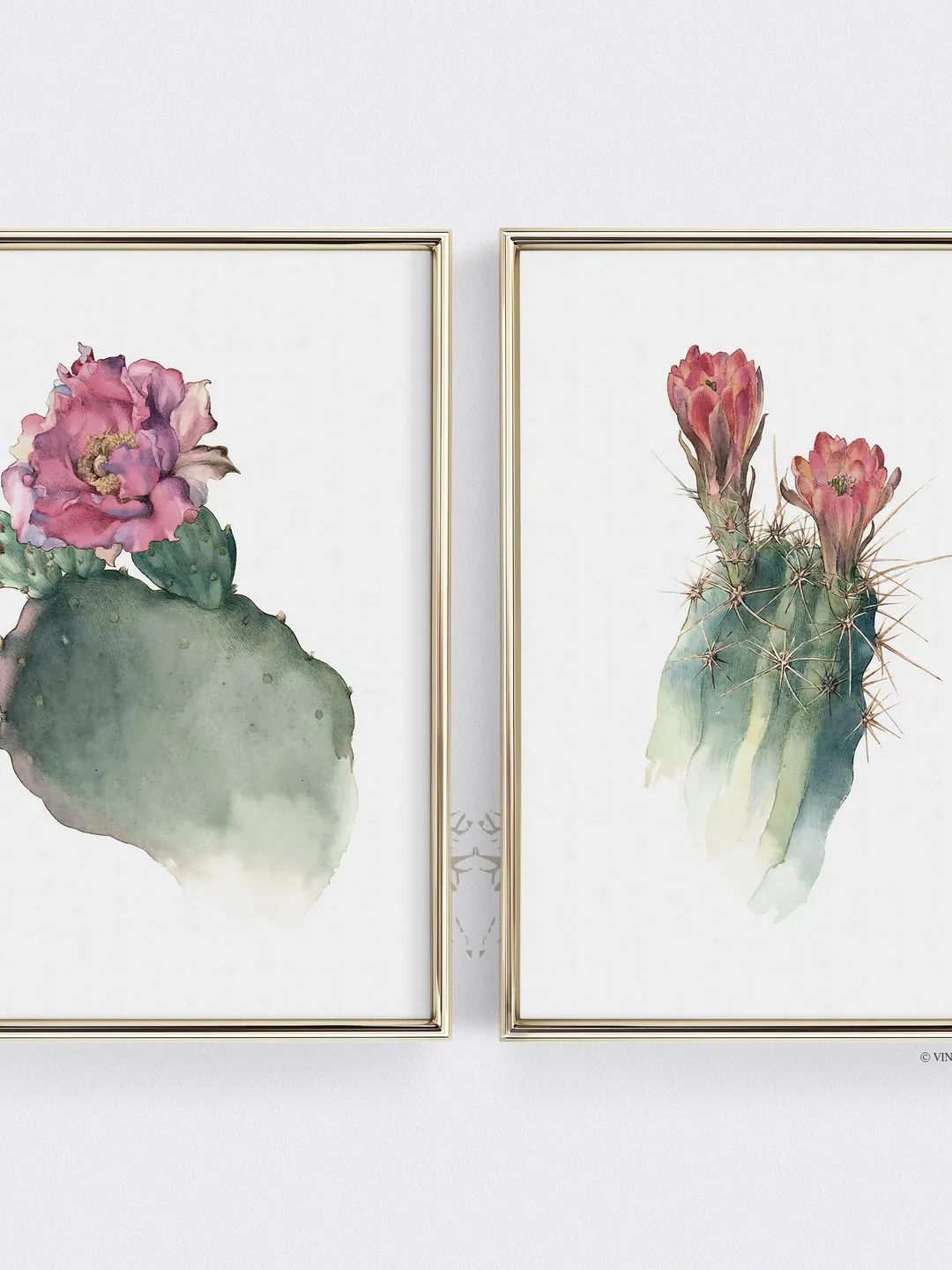 Vintage Floral Watercolor Set of 2, Cactus Botanical Prints, Downloadable Printable Art | 237 S2