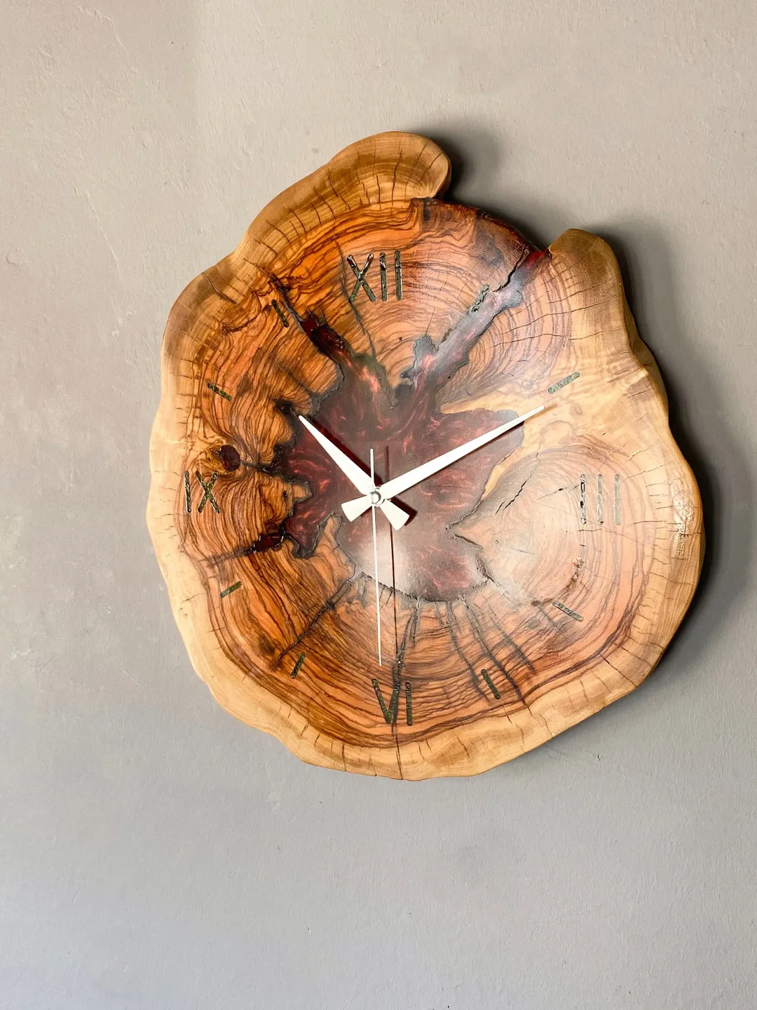 Custom Made Resin & Olive Wood Wall Clock, Wooden Clock, Farmhouse Wall ...