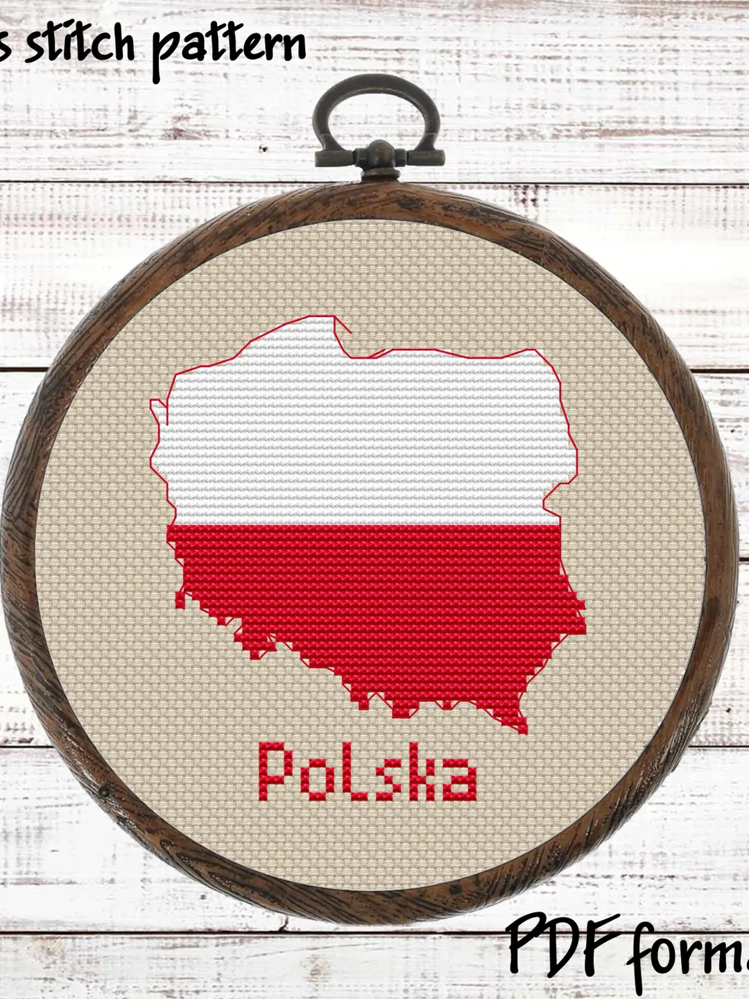 Poland Map Cross Stitch pattern modern, Polish Flag Xstitch chart PDF