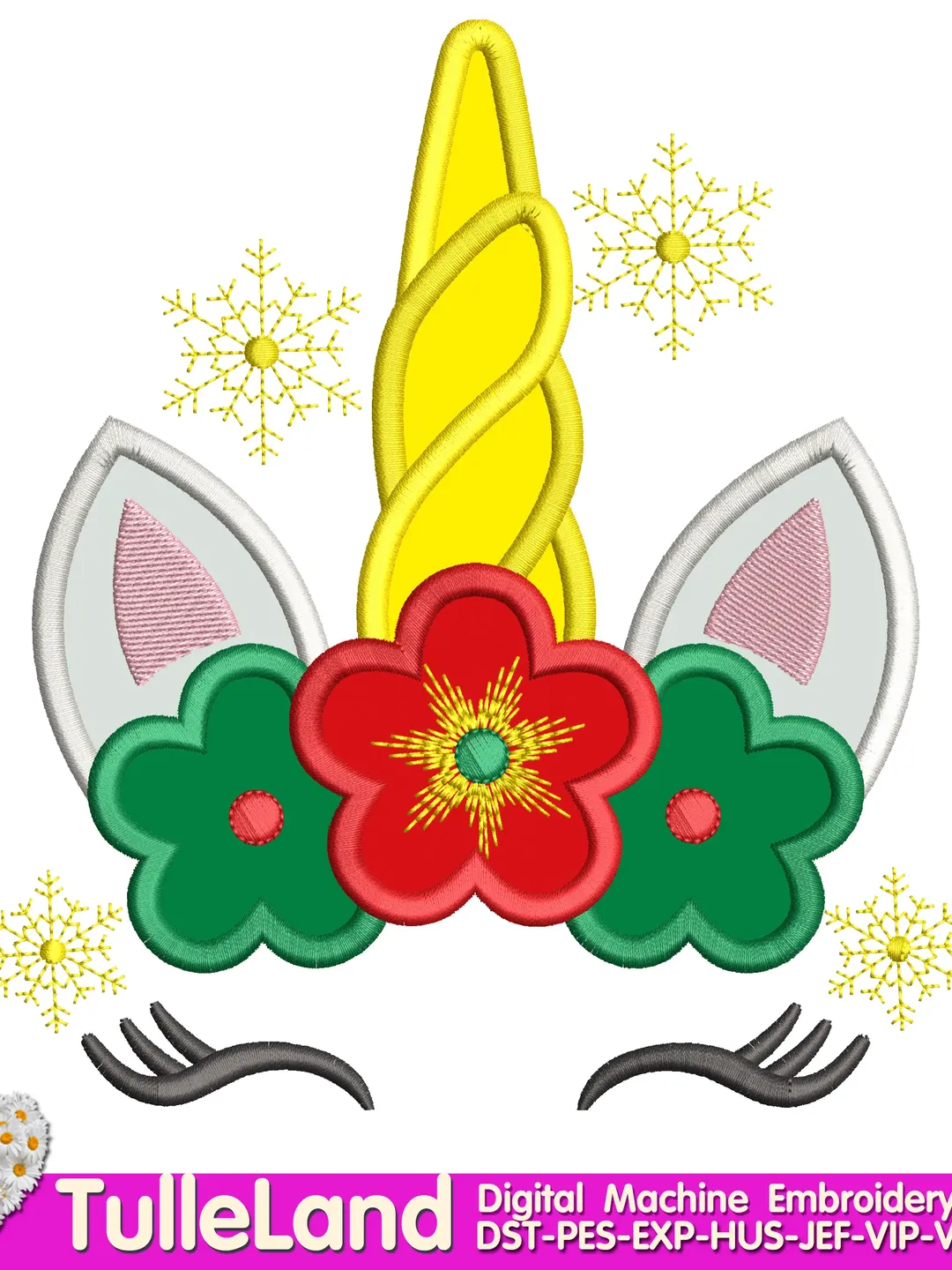 Christmas Snowflake Unicorn Holiday Winter Snow Merry Christmas Santa Deer Design Applique for Machine Embroidery