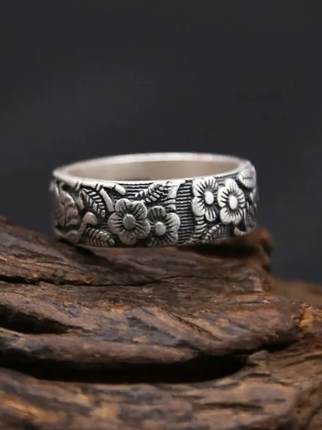 990 Chunky Silver Floral Ring, Bohemian Chunky Silver Ring, floral  pattern ring, handmade chunky ring, chunky silver rings, chunky ring