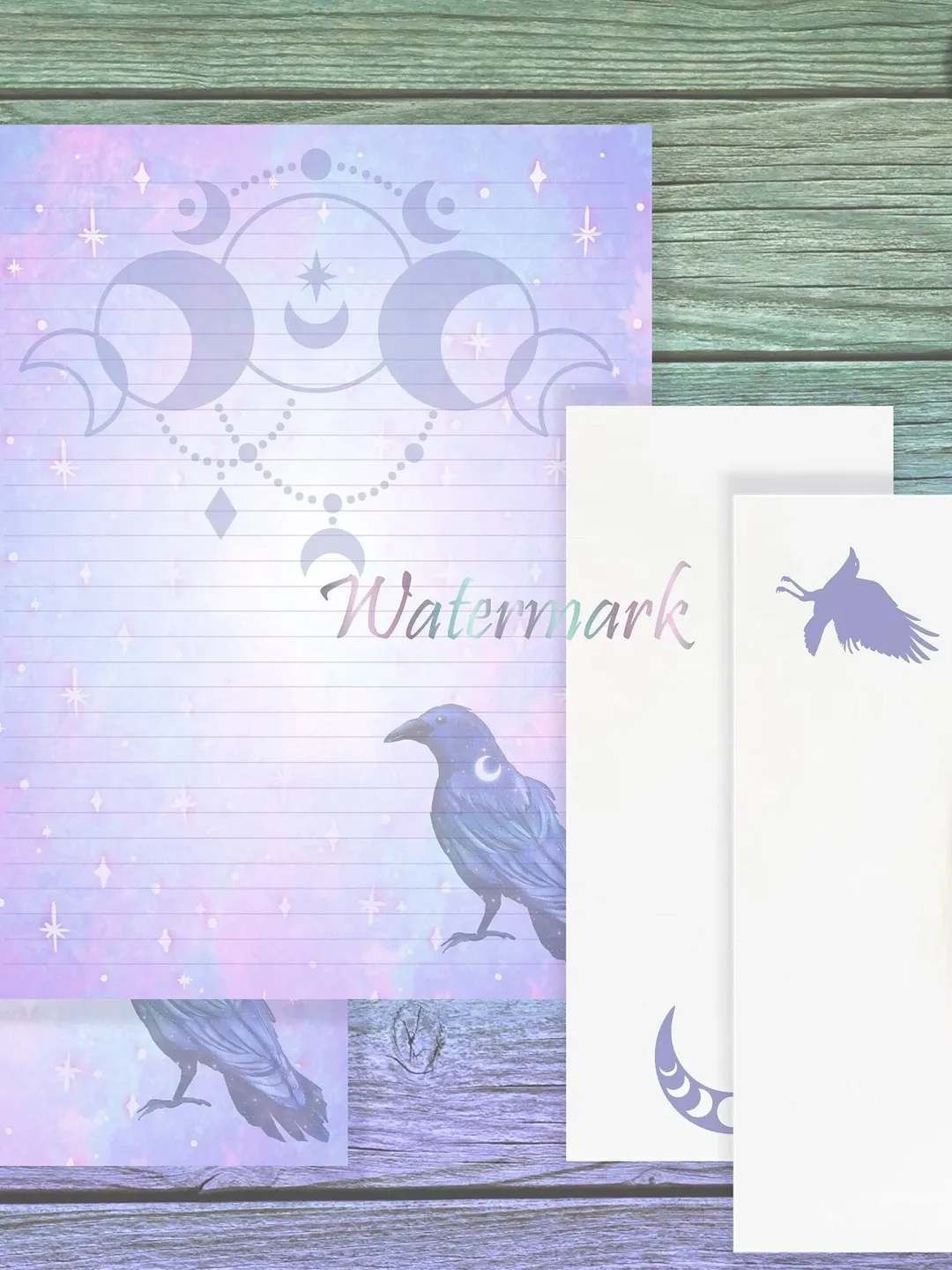 Moon Raven Writing Paper | Crow Stationery Set | Raven Letter Paper | Moon Phase Page | Witchy Paper Set | Raven Spell Paper | Moon Journal