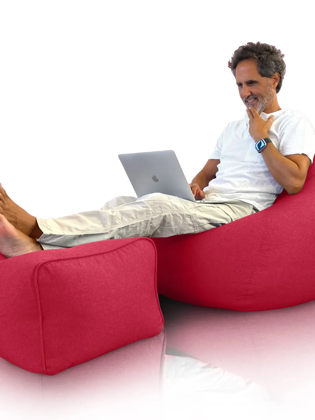 Puff with filling included and footrest - Giant Bean Bag of exclusive design for Salon - Youth Pouf XXL Red