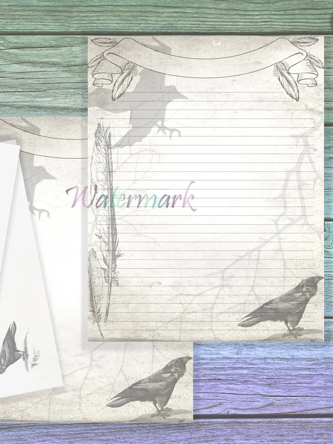 Raven Stationery Set | Grey Writing Paper | Crow Envelope | Enchanted Forest Paper | Gothic Stationery | Letter Paper | Journal Paper Set