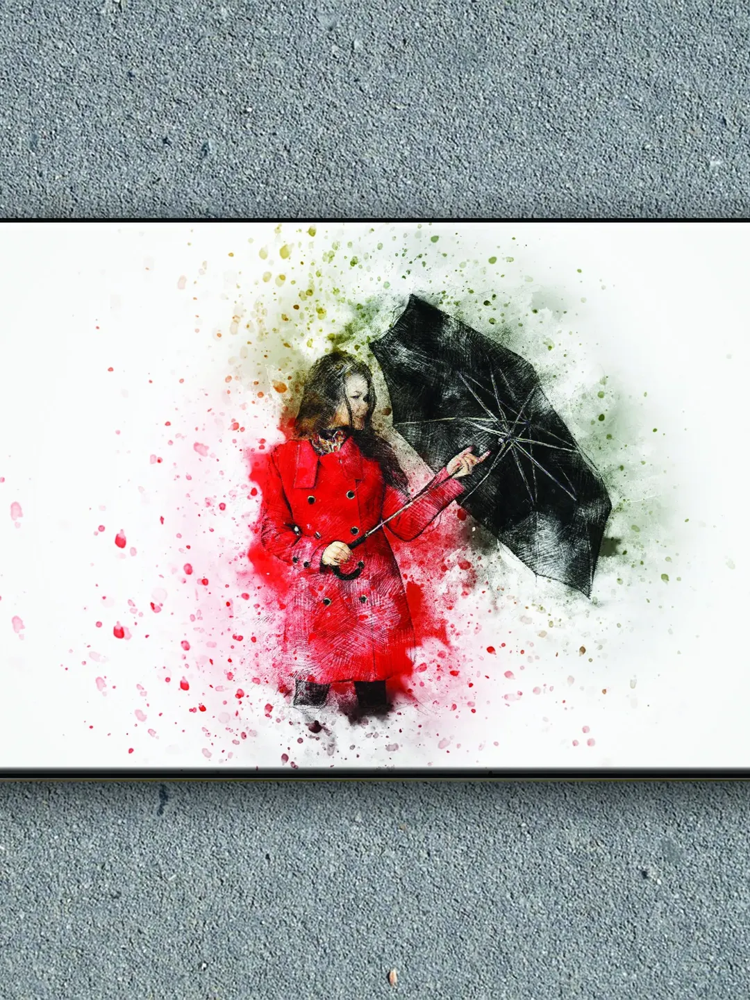 The woman with umbrella Print on Canvas , Floating Frame Option, Modern Wall Art, Extra Large Canvas Wall Art