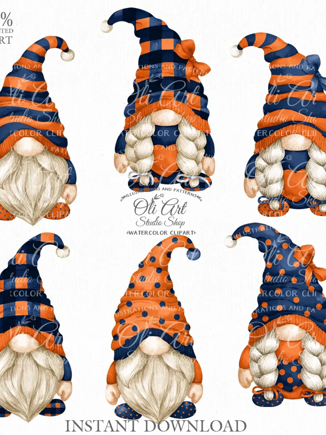 Gnome Clip Art. Cute Characters, Hand Drawn graphics. Digital Download. OliArtStudioShop