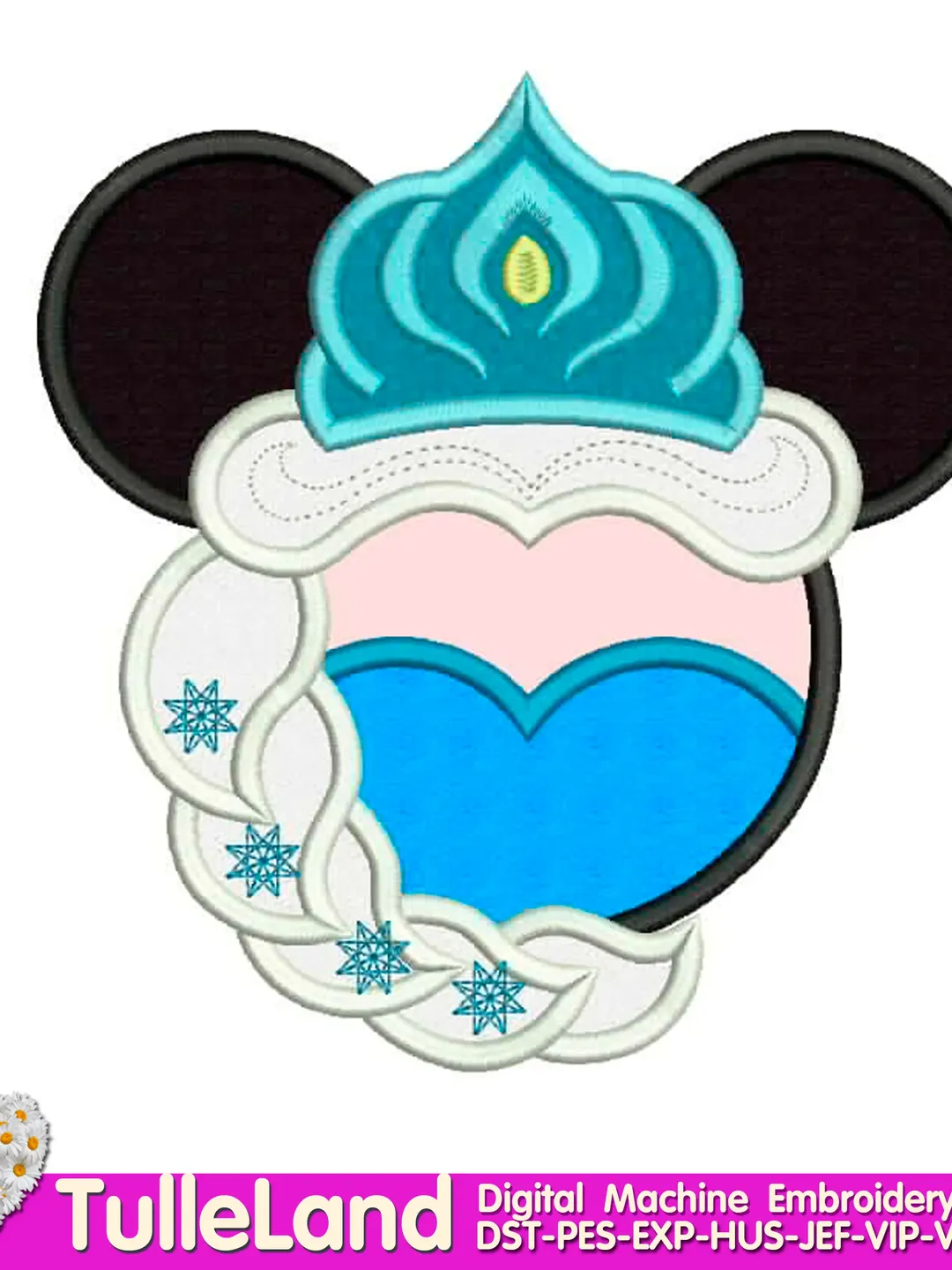 Queen ELSA Tiara Mouse  Princess  Frozen  Elsa Crown Design applique for Machine Embroidery