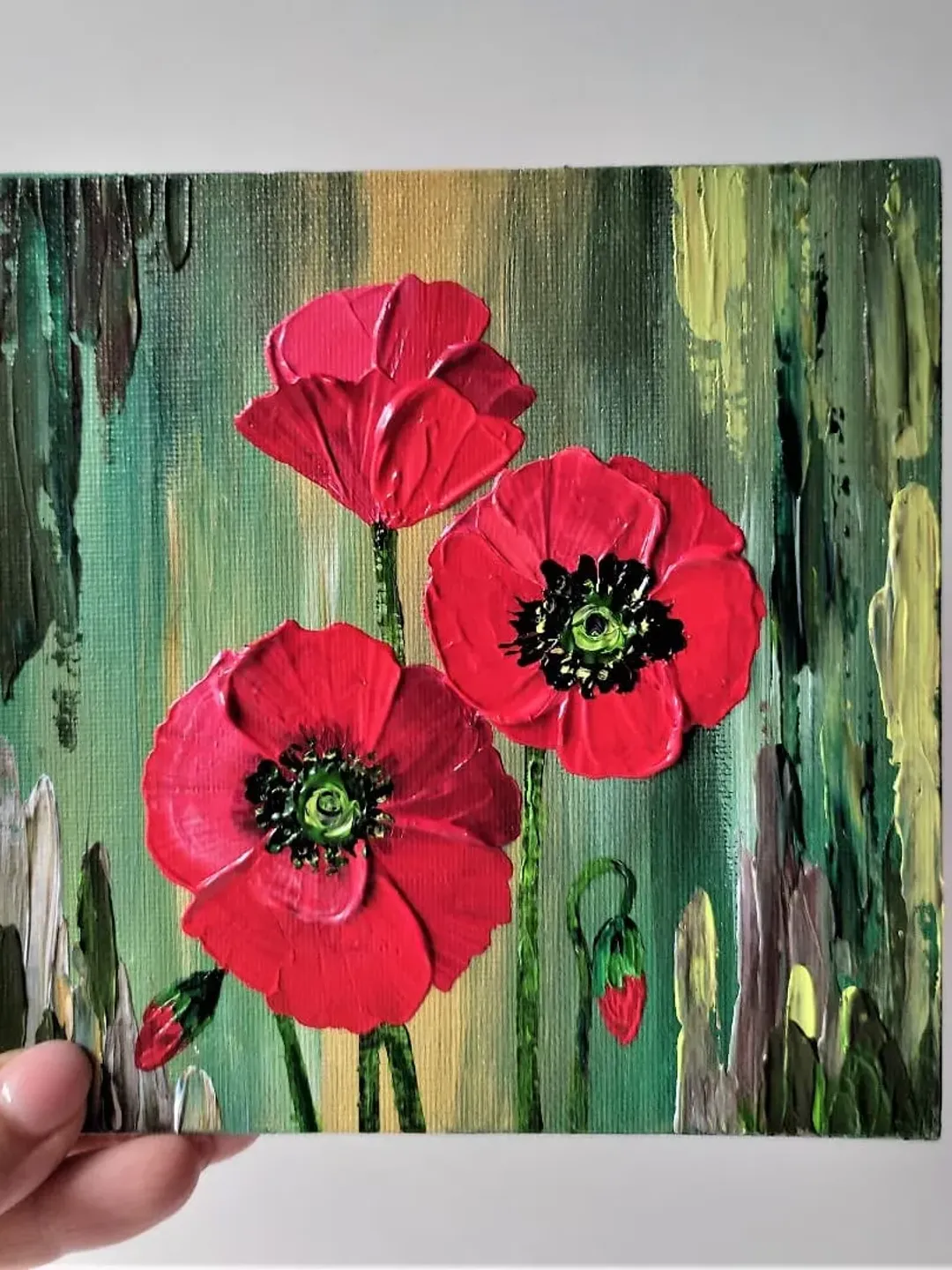 Poppy painting original art, Red poppies impasto painting wall decor ...