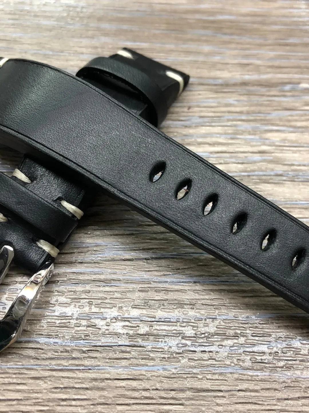Black Leather Watch Strap, Leather watch strap 22mm, Watch band 22mm, genuine leather watch Strap with White Stitching, Valentines Days Gift
