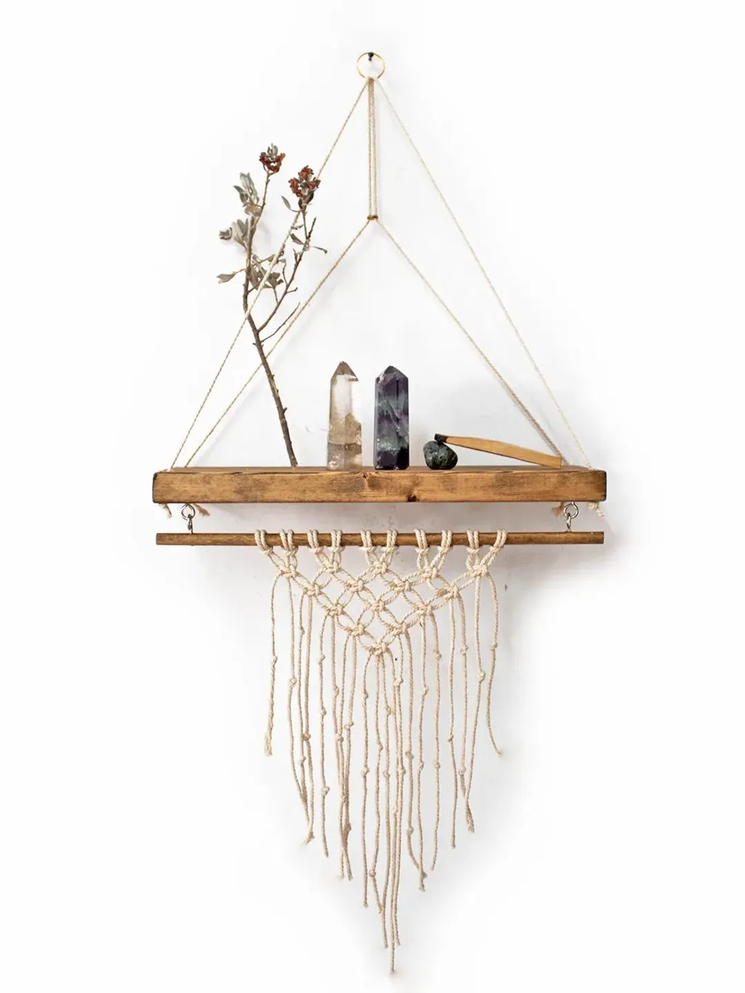 Crystals Display Triangle Wooden Display Macrame Hanging Shelf Wall Altar Display Shelf Crystal Shelf Triangle shelf Macrame Plants Hanger