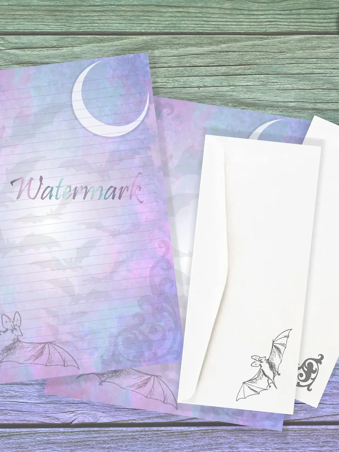 Bat Stationery | Moon Writing Paper | Gothic Pages | Junk Journal Paper | Bats Page | Night Sky Paper | Bat Letter Paper | Goth Writing Page