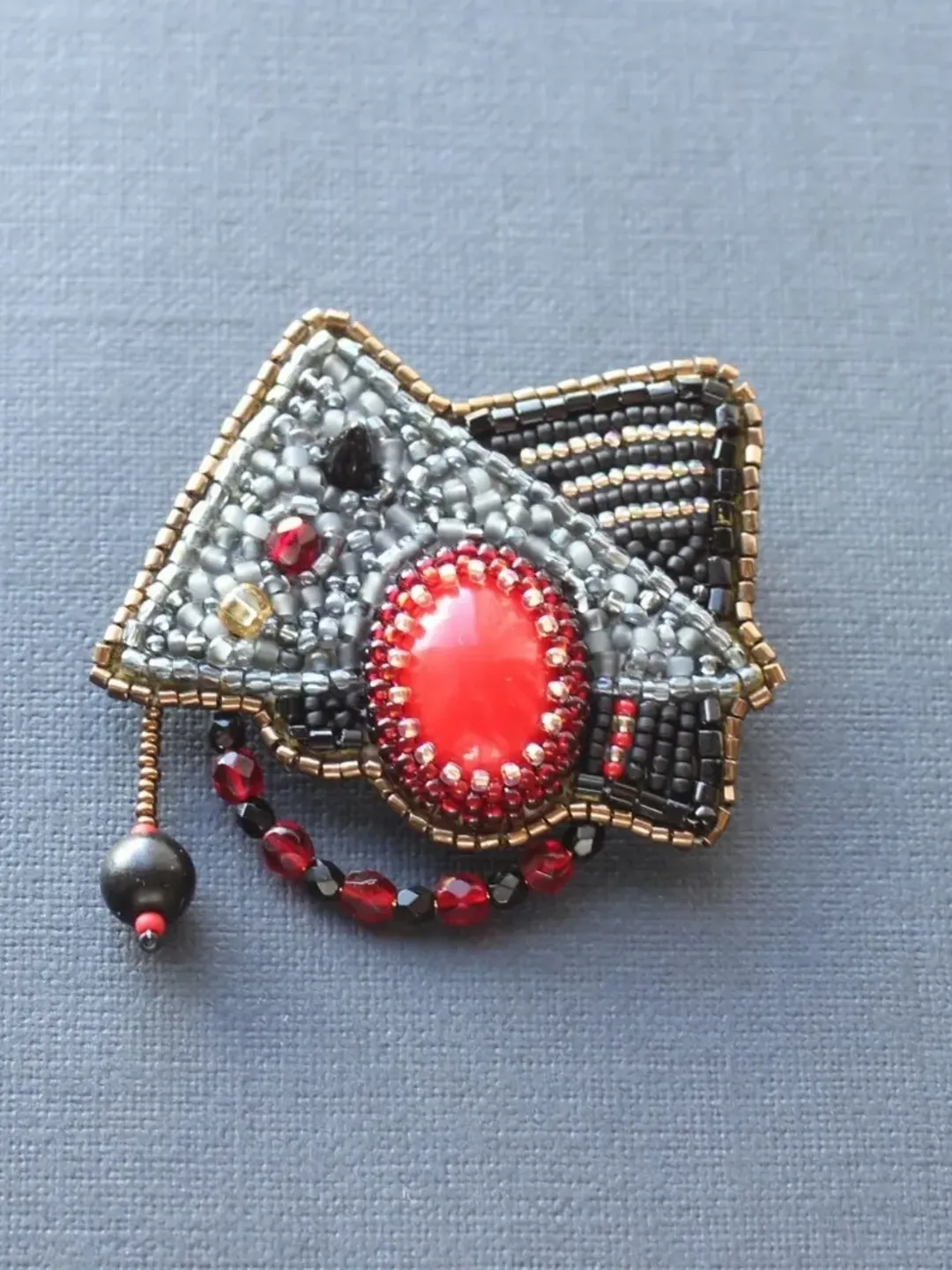 Abstract beaded pendant embroidered necklace modern seed bead jewelry ...