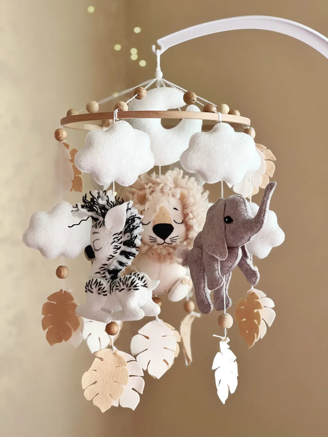 Safari animals mobile. Felt musical mobile handmade. Baby mobile boy. Baby mobile girl. Crib nursery mobile.