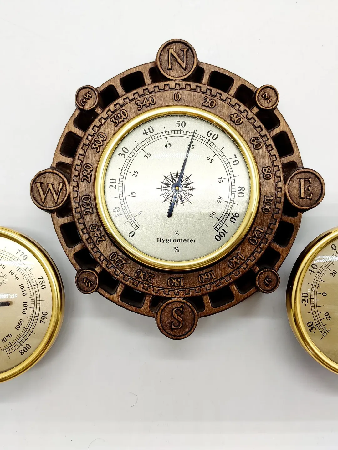 Barometer Hygrometer Thermometer, Weather Station; Wooden wall decor, Rustic decor, Wooden clock, Wooden Carver Panel, carved wall art
