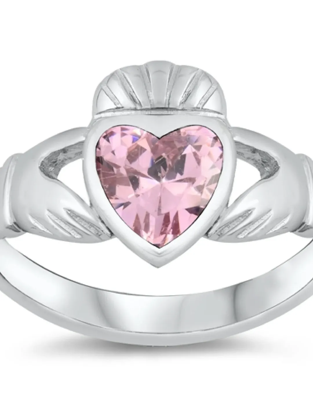 Sterling Silver Claddagh Heart Promise Ring, Pink CZ 925 Sterling Silver Traditional Claddagh Celtic Ring, Irish Wedding Ring