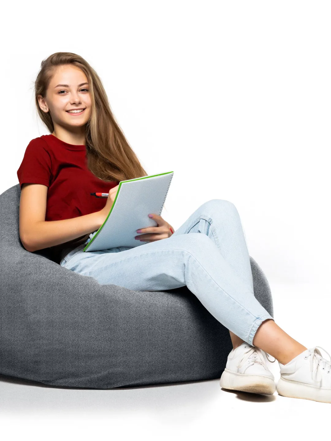 Lounge puff cover for adult or young person in cotton canvas - Giant gamer pouf for decoration of adolescent or children's room