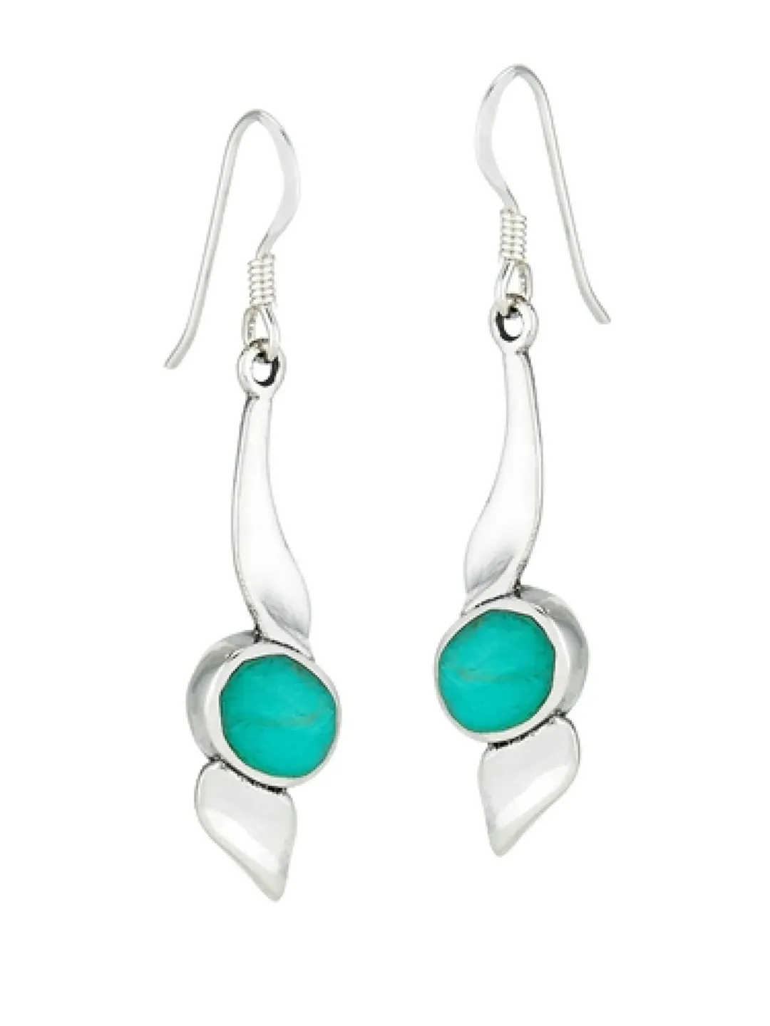 Turquoise Earrings, Sterling Silver High Polish Modern Dangle Earring With Synthetic Turquoise