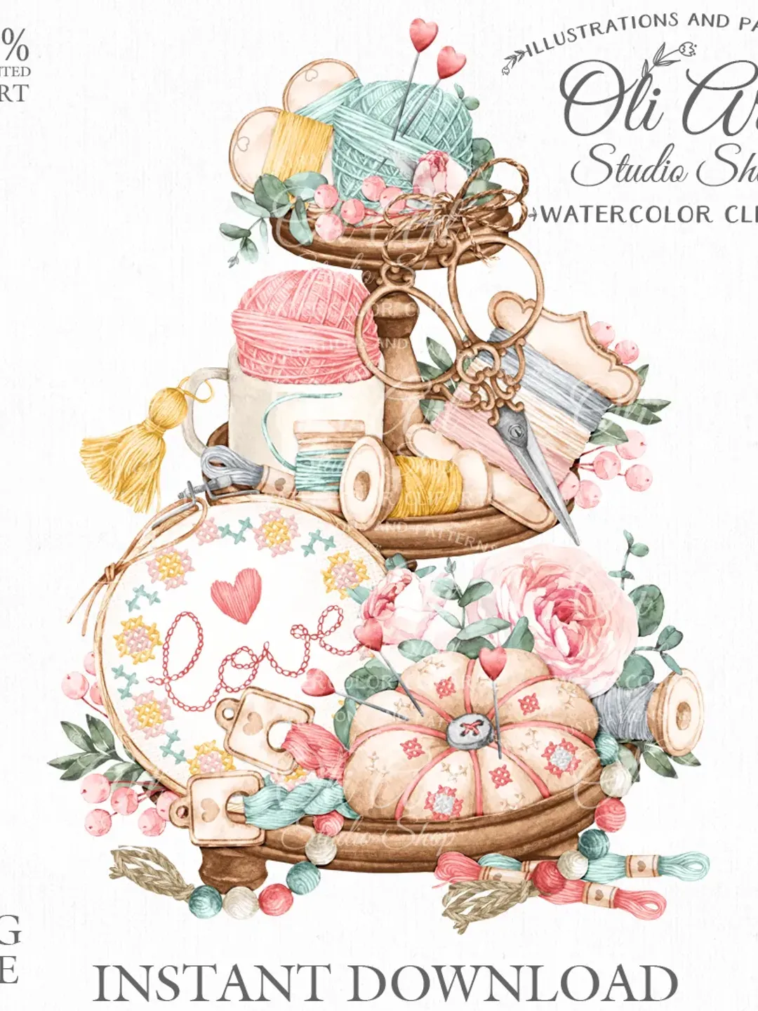 Sewing kit Tiered Tray Design. Needlework. Stitching. Png File, Hand Drawn graphics. Digital Download. OliArtStudioShop