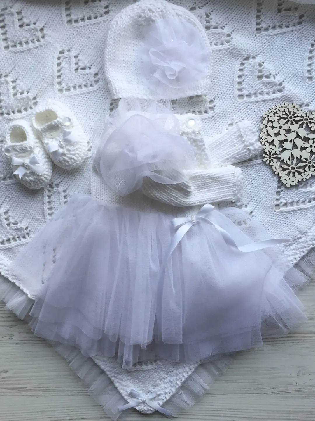 Hand made baby outfit. Knitting outfit for baby girl. Take home outfit for baby girl. Baptism outfit for baby girl. Baby shower gift .