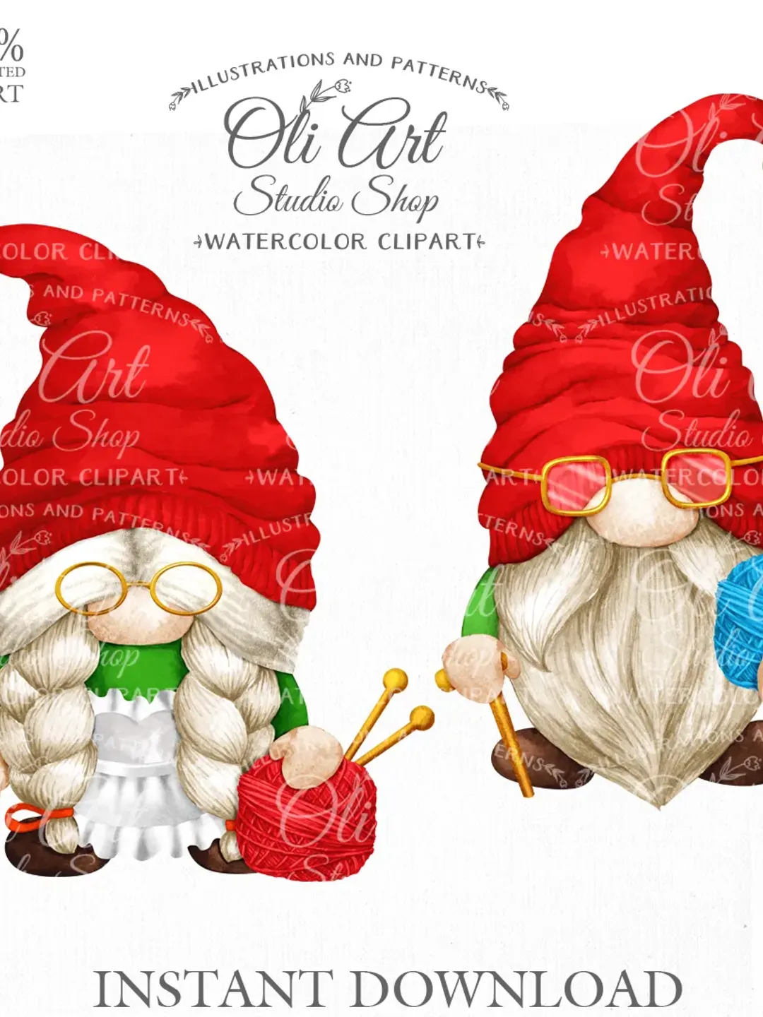 Gnomes Grandma and Grandpa Clipart. Digital Clipart, Hand Drawn Graphics. Digital Download. OliArtStudioShop