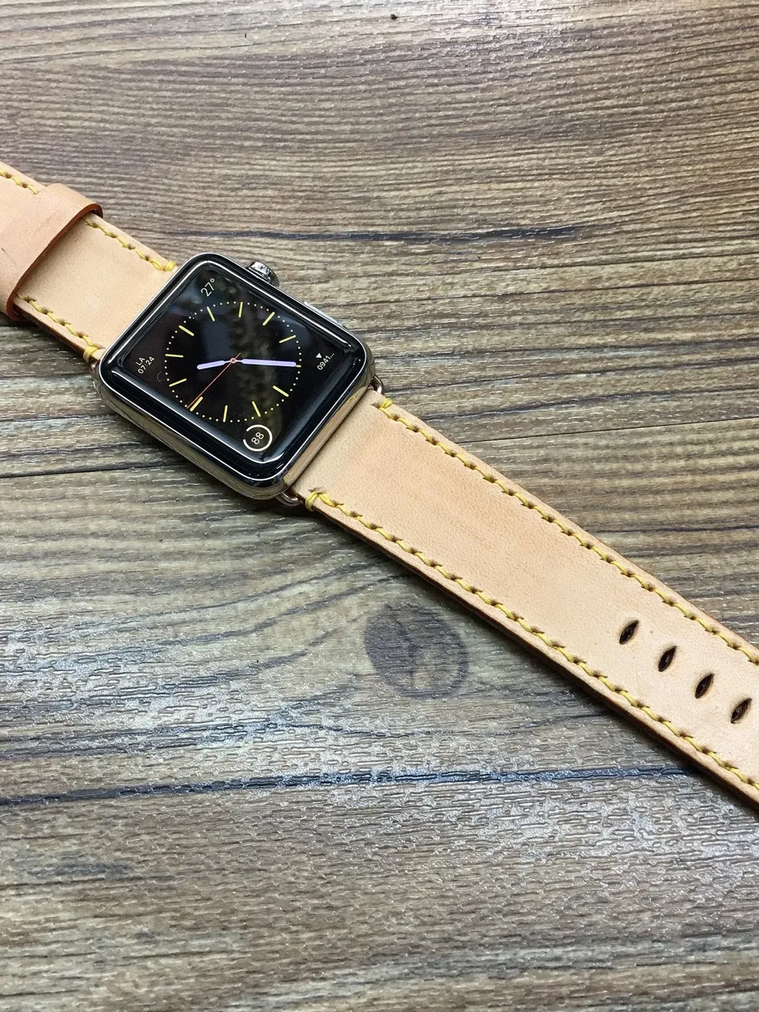 Apple Watch Series 7 Watch Band for 45mm, Beige Genuine Leather Apple Watch Band, iWatch Series 6 44mm Band, Personalise Gift Ideas for him