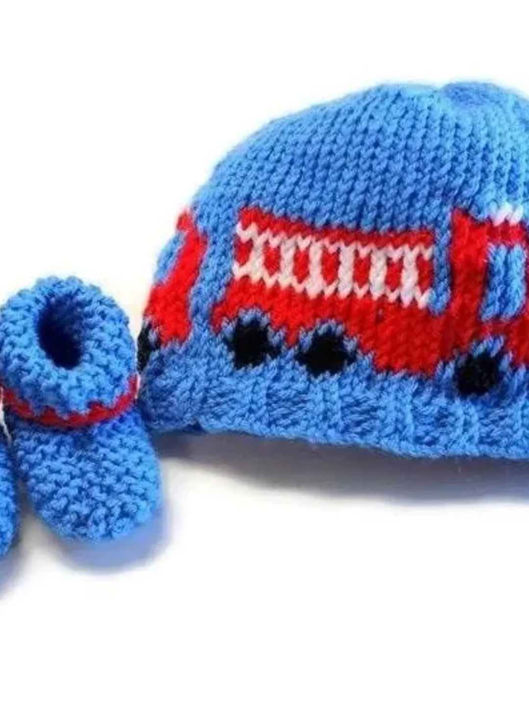 Little Boy's Firetruck Hat and Booties Set, Gift Ideas for Little Firemen, Fun Hats for Little Boys, Christmas or Birthday, Fire Trucks Hats