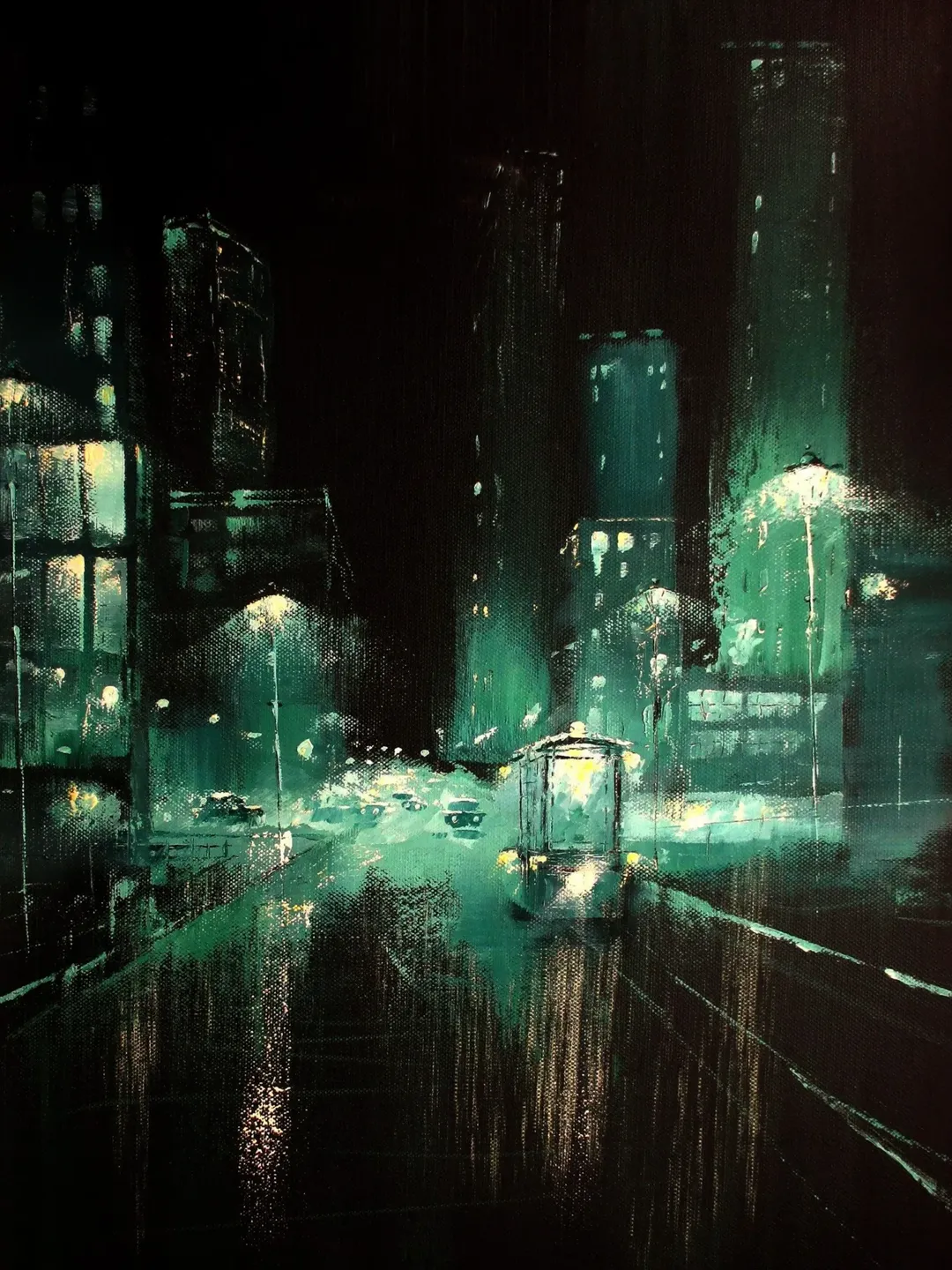 Tram Painting ORIGINAL OIL PAINTING on Canvas, Modern City Original Art by "Walperion Paintings"