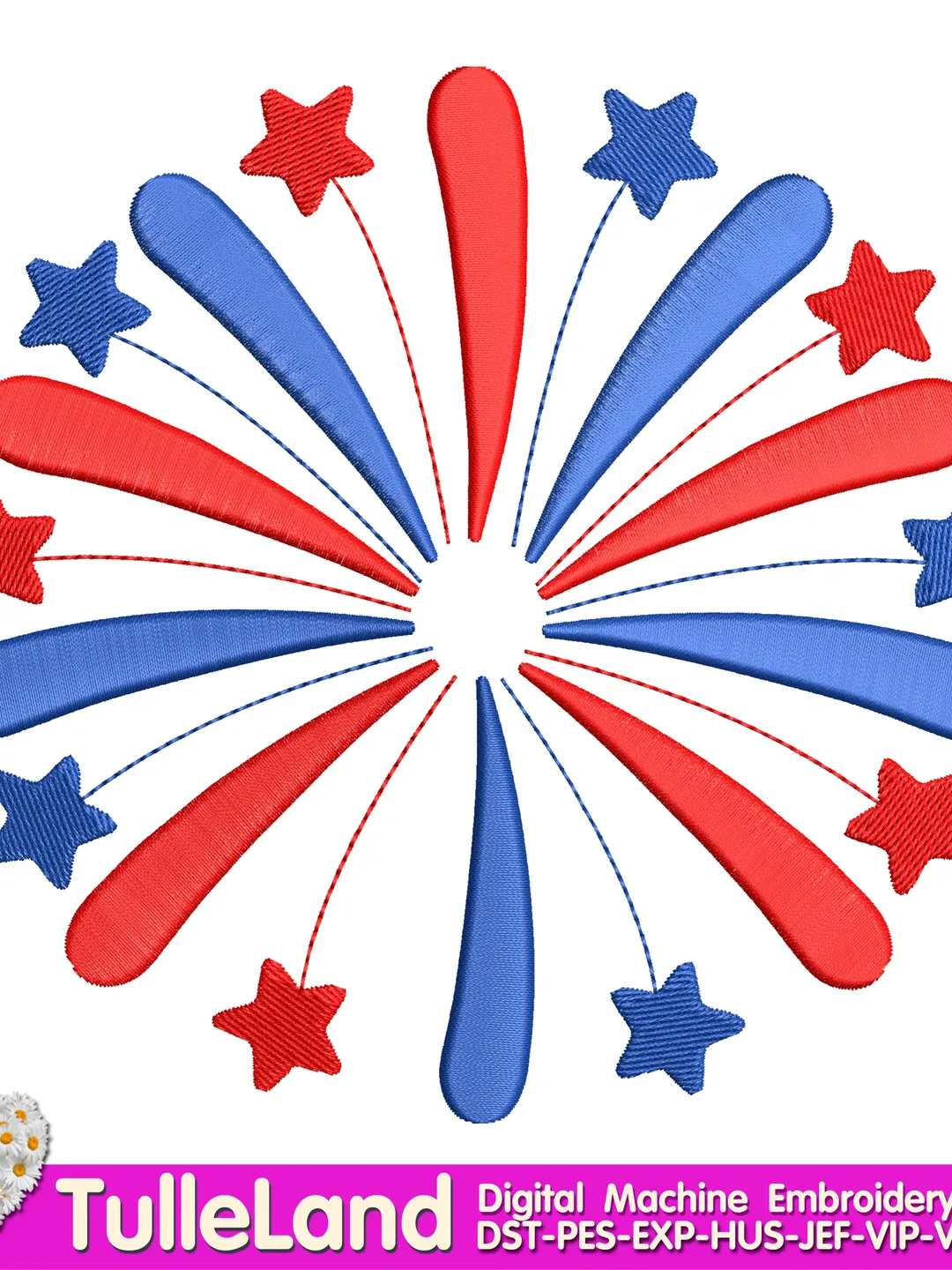 4th July fireworks little miss Machine embroidery design