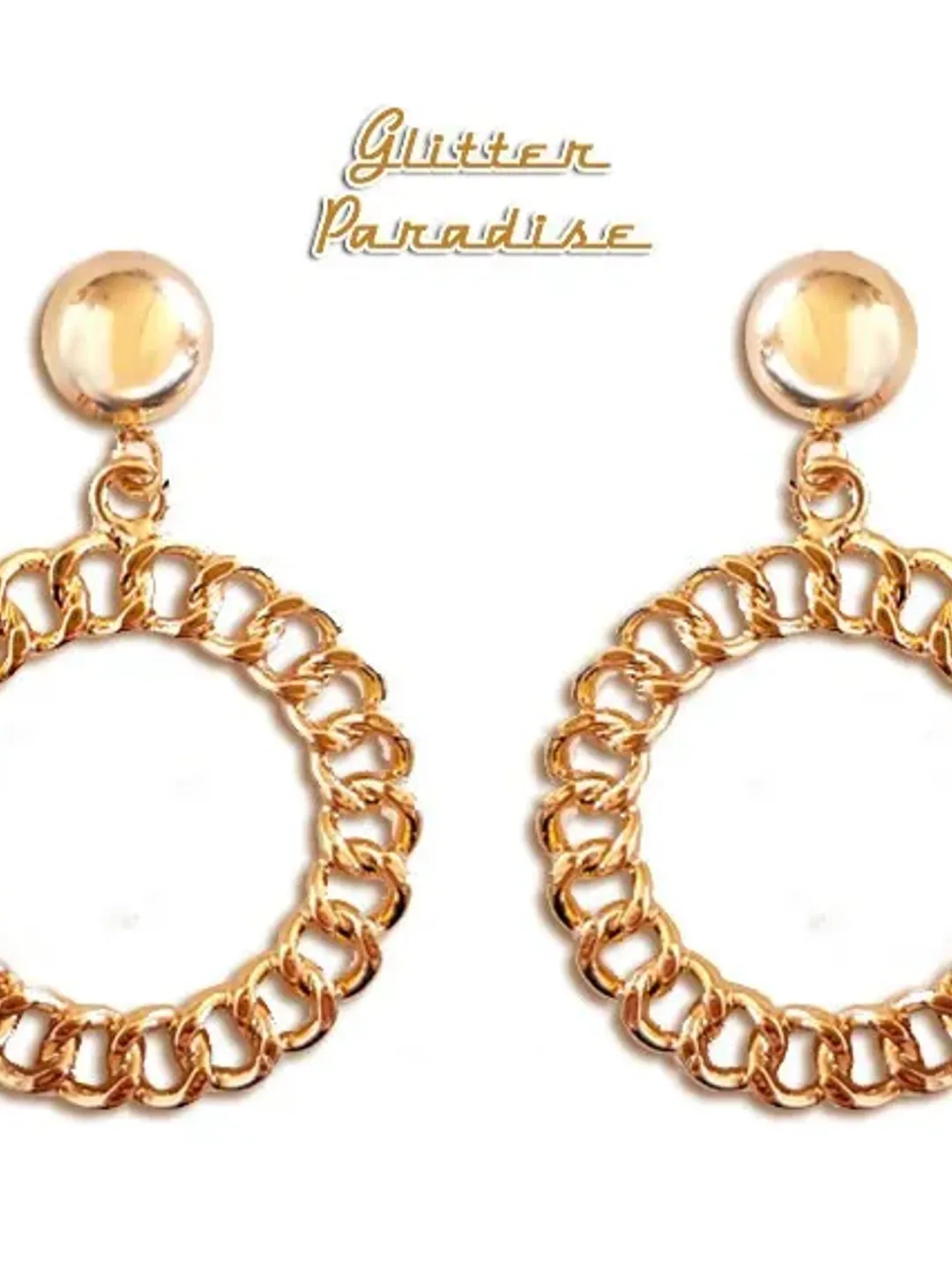 Retro Chain Hoops - Boucles d'Oreilles - Créoles Chaîne Rétro - Vintage Inspired - Créoles Dorées - Créoles en Chaîne - Glitter Paradise®