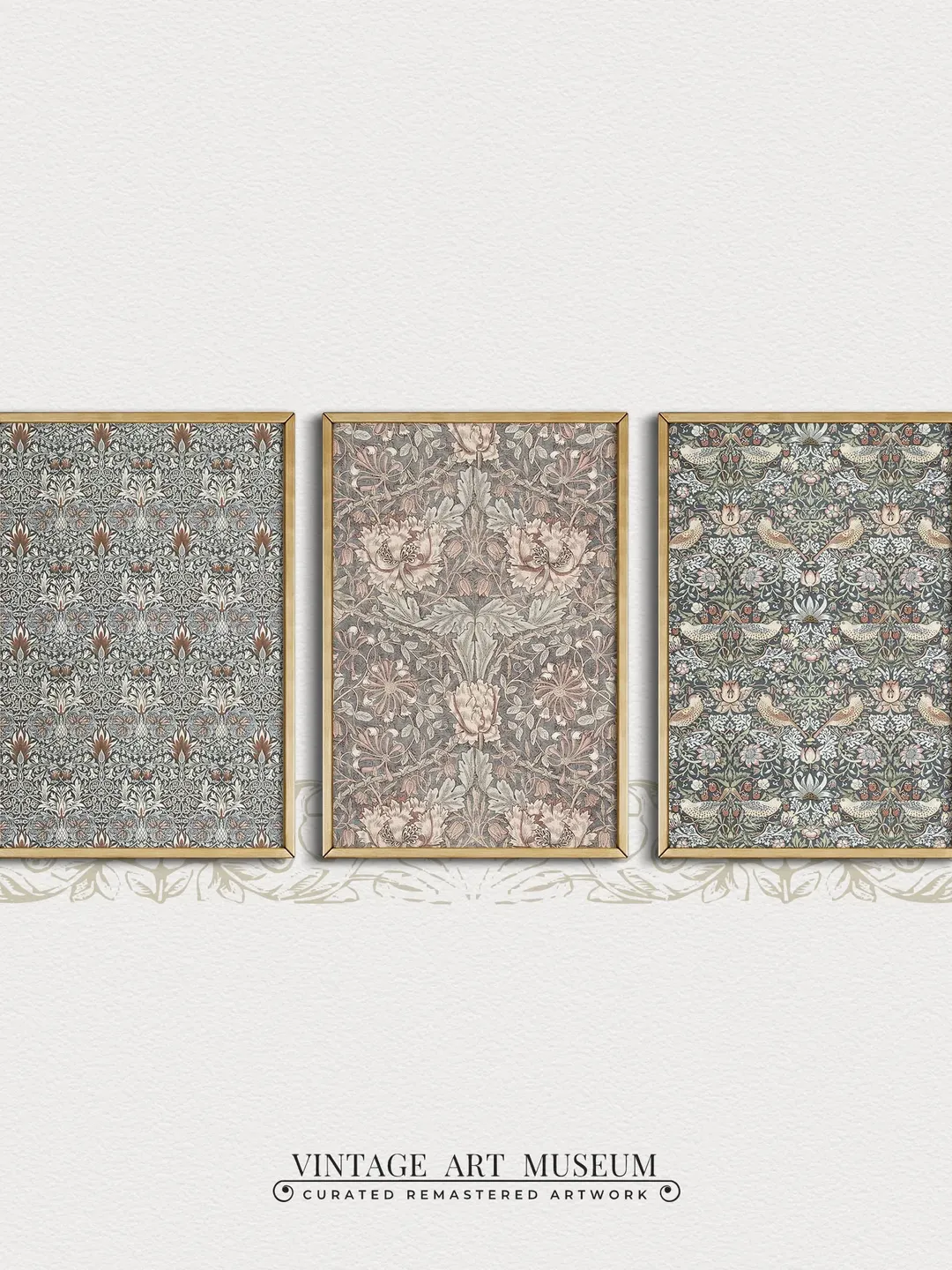 William Morris Print set of 3, PRINTABLE Textile Wall Art, Fabric Rustic Wall Decor, Vintage Digital Downloadable | #112 S3