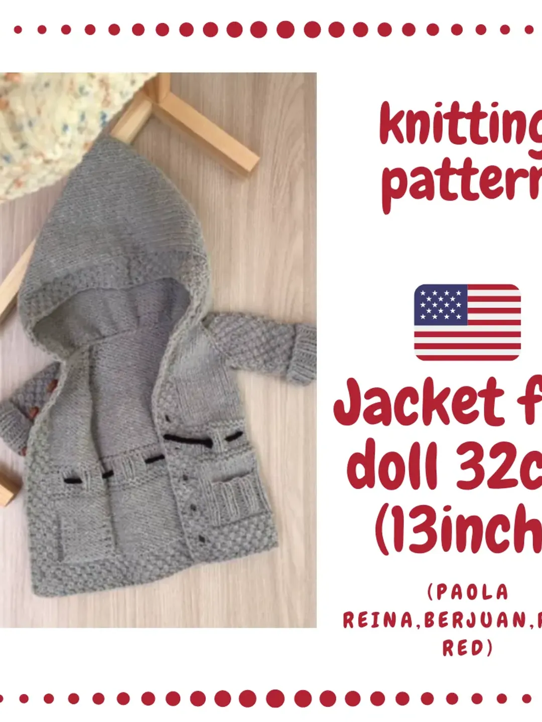 Pattern PDF jacket  for doll 13-14 inch, Ruby Red Siblies doll, Paola Reina 32cm doll, clothes for doll,