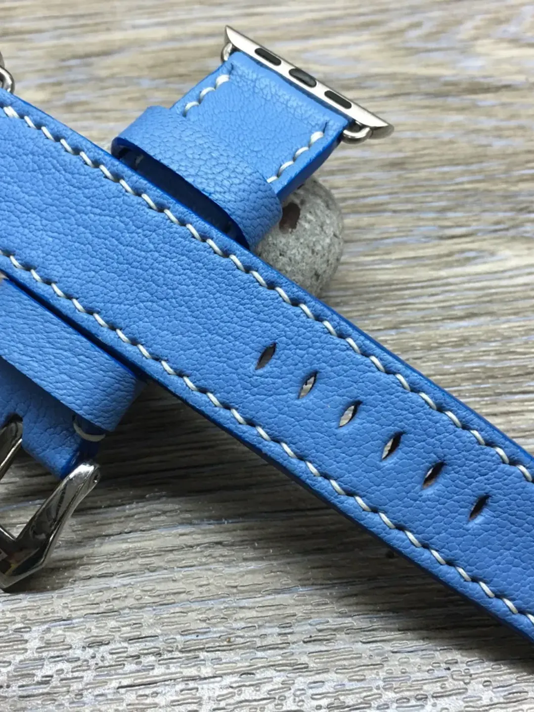 Apple Watch Straps Mykonos Blue Leather for Series 7 45mm, Apple Watch Band 41mm, iWatch Band 40mm 44mm, Valentines Day Gift Ideas for him