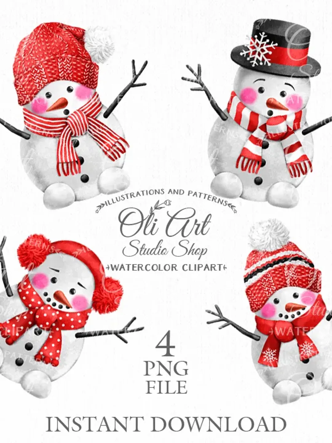 Cute Christmas Snowmen, Digital Clipart Png. Winter. Digital clipart png, Design Digital Download. OliArtStudioShop