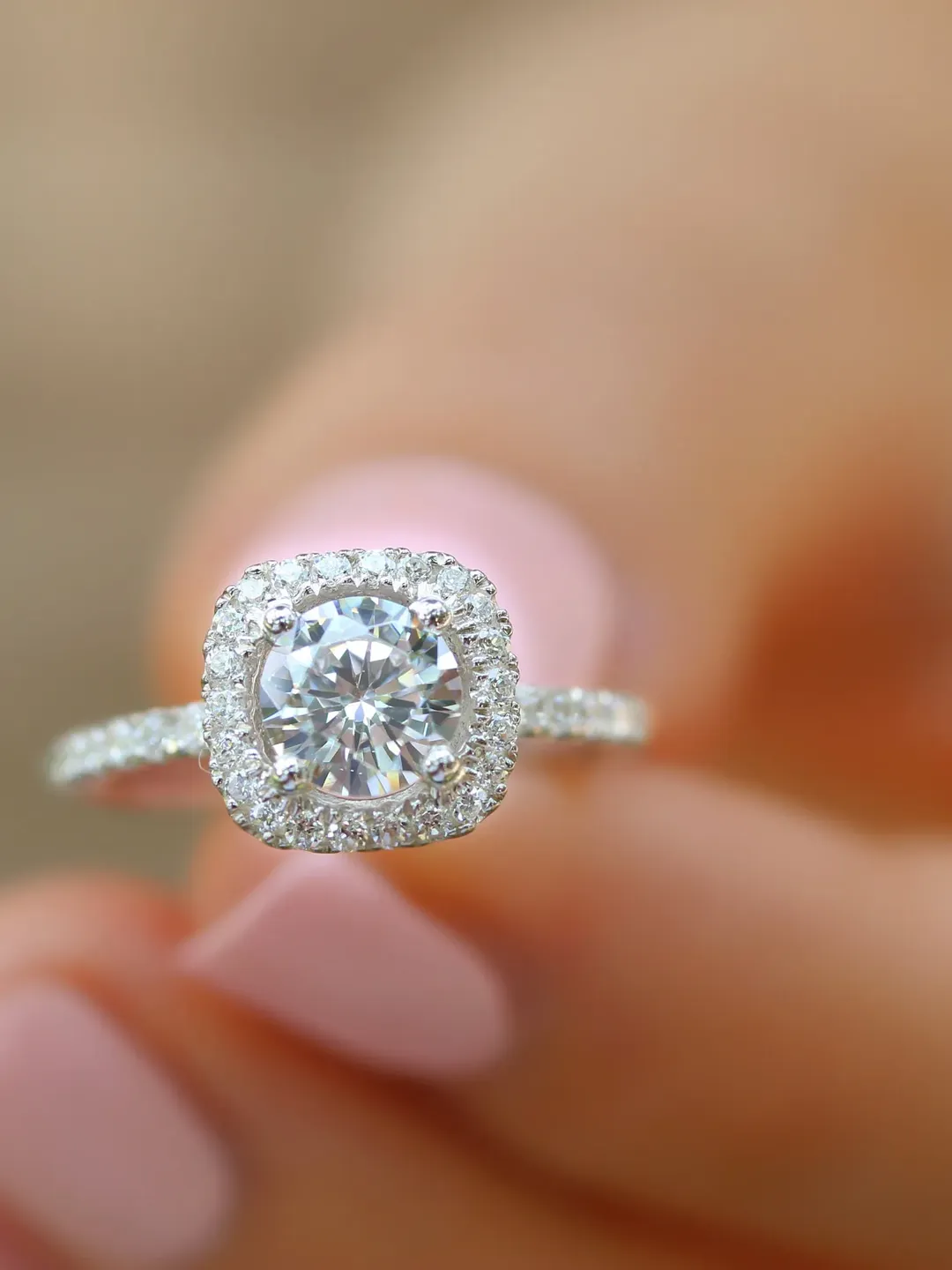 ROUND HALO RING | Round Cut 1.0 Ct Moissanite Diamond Gold Ring | Women Halo Diamond Engagement Eternity Ring | Women Wedding Gifts