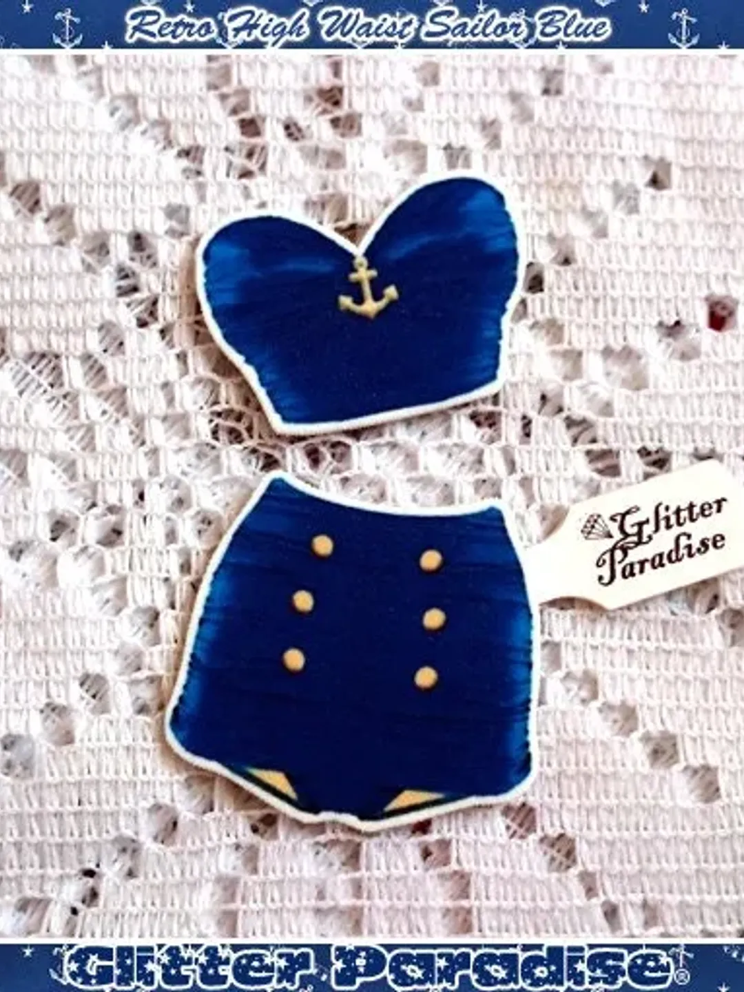 Retro High Waist Heart Set Navy - Brooch Set - Retro Swimsuit - Vintage Sleaze - 1950s - 50s Bathsuit - Vintage Summer - Glitter Paradise®