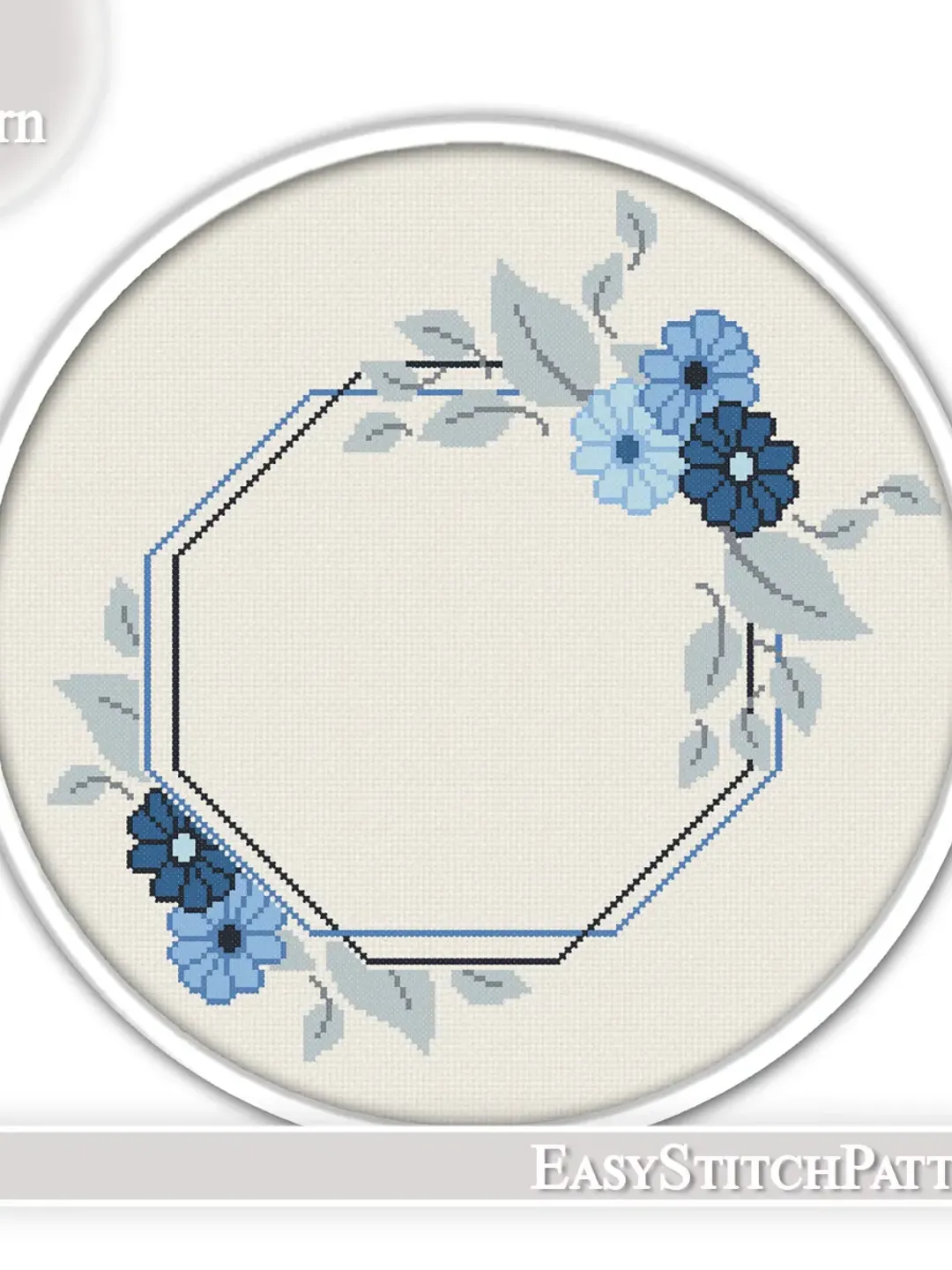 Flower border cross stitch pattern. Flower frame cross stitch. Floral Wreath.