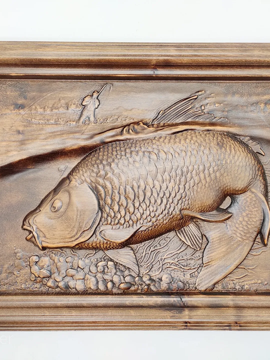 Fisherman gift, Fishing decor art, Fishing wall decor, Wooden Carver Panel, Wooden wall decor, carved wood wall art, gift for men