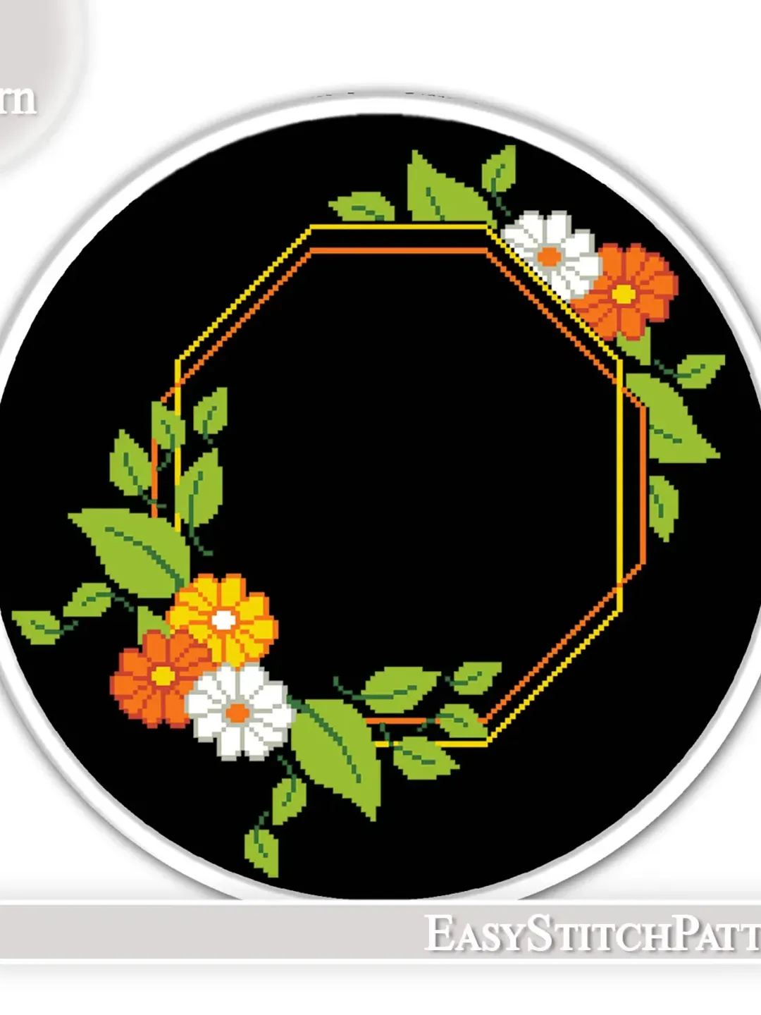 Flower border cross stitch pattern. Cross stitch gift. Floral Wreath cross stitch.