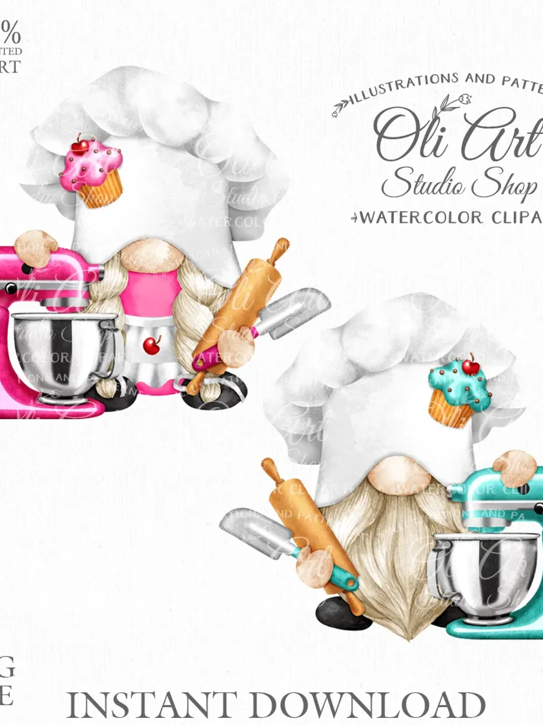 Gnome Clip Art. Baking. Cook Gnome. Cute Characters. Hand Drawn graphics. Digital Download. OliArtStudioShop