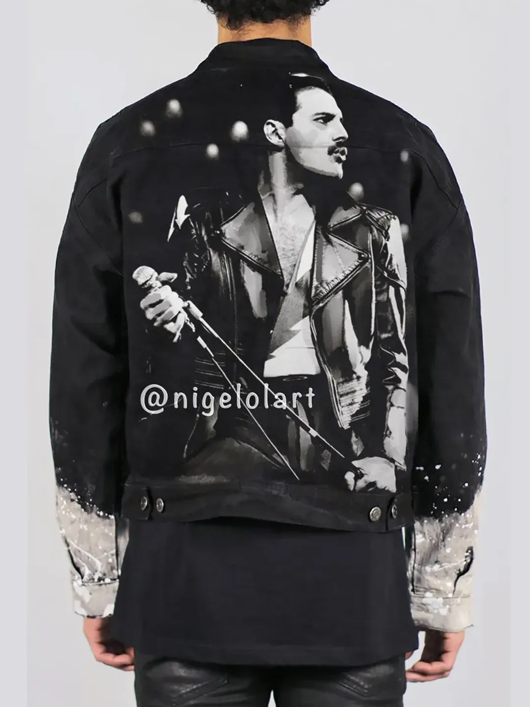 Freddie Mercury Queen Painted denim jacket Jeans jacket Portrait Personalized jacket Art portraits Paint on photo Gift