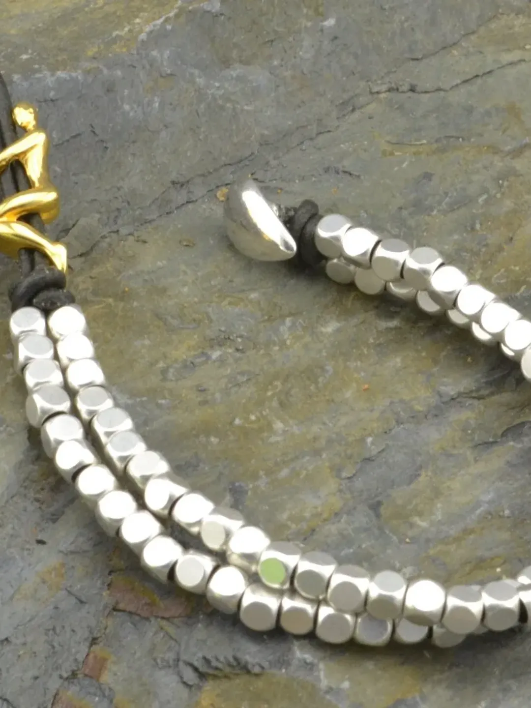 Women Beaded Bracelet, Gifts for Mom Uno de 50 Style, Square Beads Bracelet, Gold Woman Charm, Double Strand Bracelet, Trendy Modern Jewelry