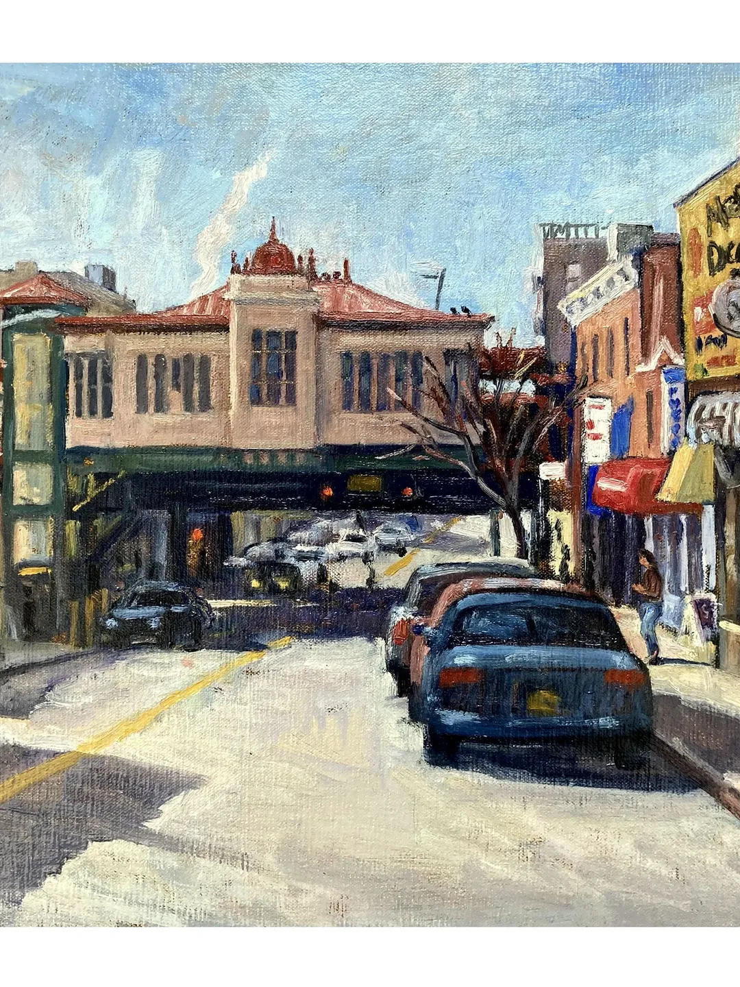 Original Bronx Oil Painting - 231st Street Afternoon/NYC- 14x20 Oil on Canvas, Urban Impressionist Street Scene Cityscape
