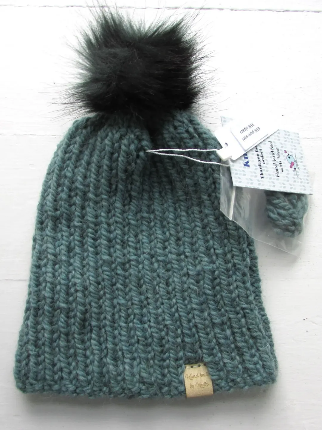 Super chunky rib beanie, green alpaca and wool, M size