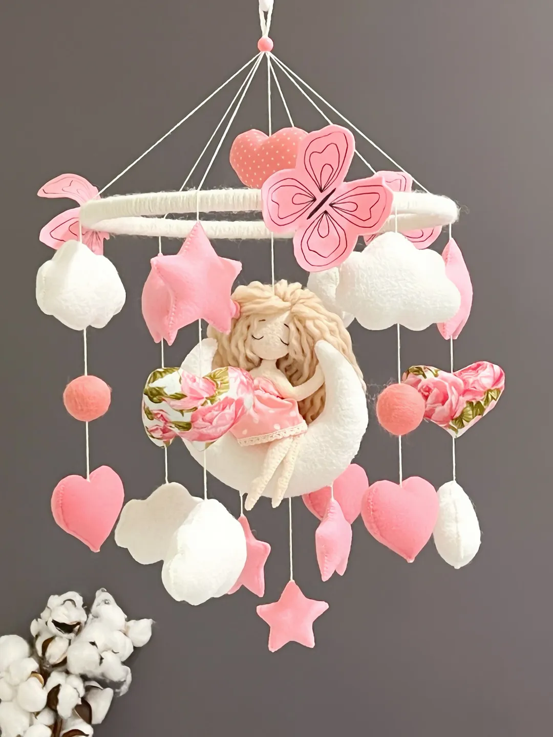 Nursery decor Crib mobile felt Baby girl mobile Girl baby shower gift Princess mobile